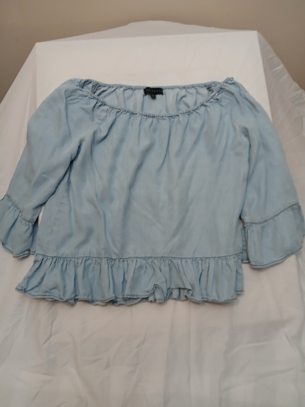 Light Blue Off-Shoulder Ruffle Crop Top